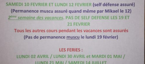 DATES DES JOURS SANS COURS COLLECTIFS